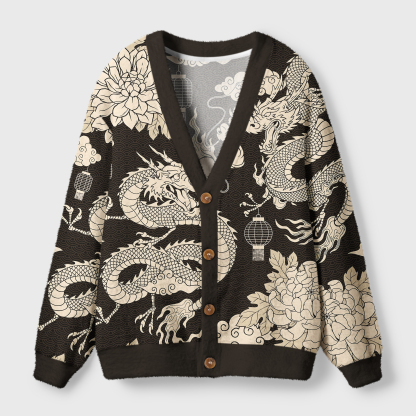Tokyo-Tiger Two Dragons Playing With A Pearl Ugly Cardigan Sweater