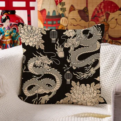 Tokyo-Tiger Two Dragons Playing With A Pearl Cushion Pillow
