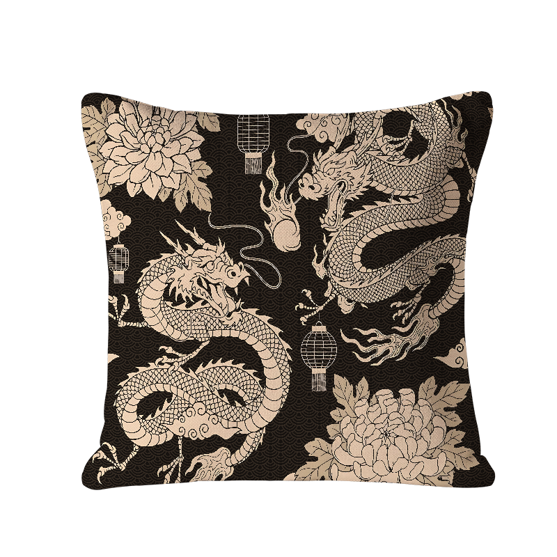 Tokyo-Tiger Two Dragons Playing With A Pearl Cushion Pillow