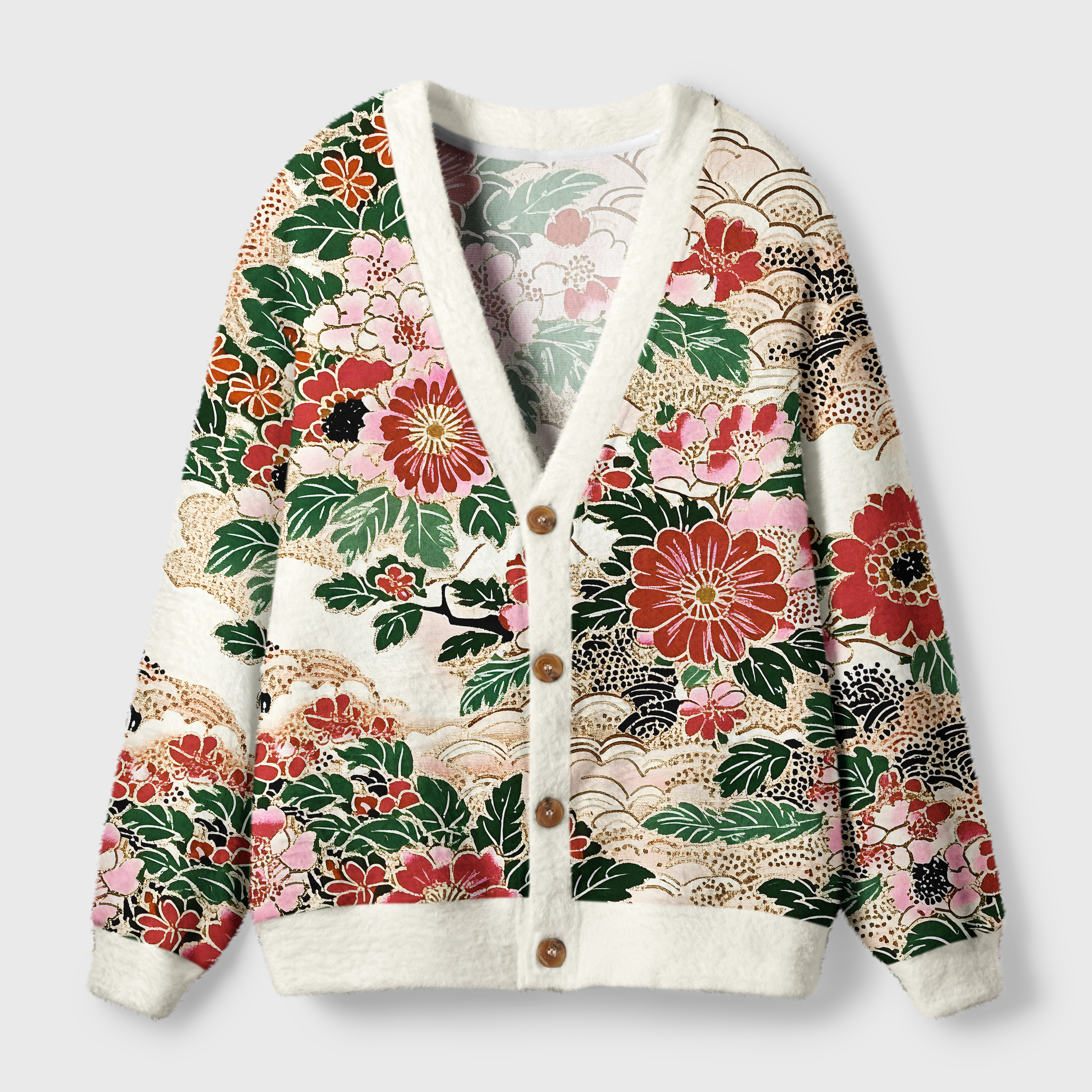 Tokyo-Tiger Floral Splendor Ugly Cardigan Sweater