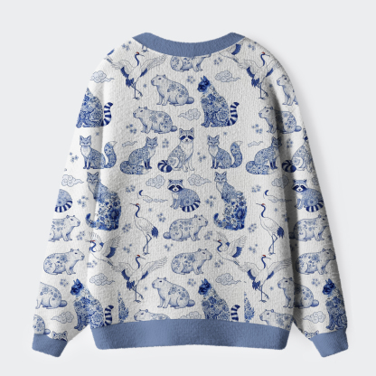 Tokyo-Tiger Floral Adorned Animals In Harmony Ugly Cardigan Sweater