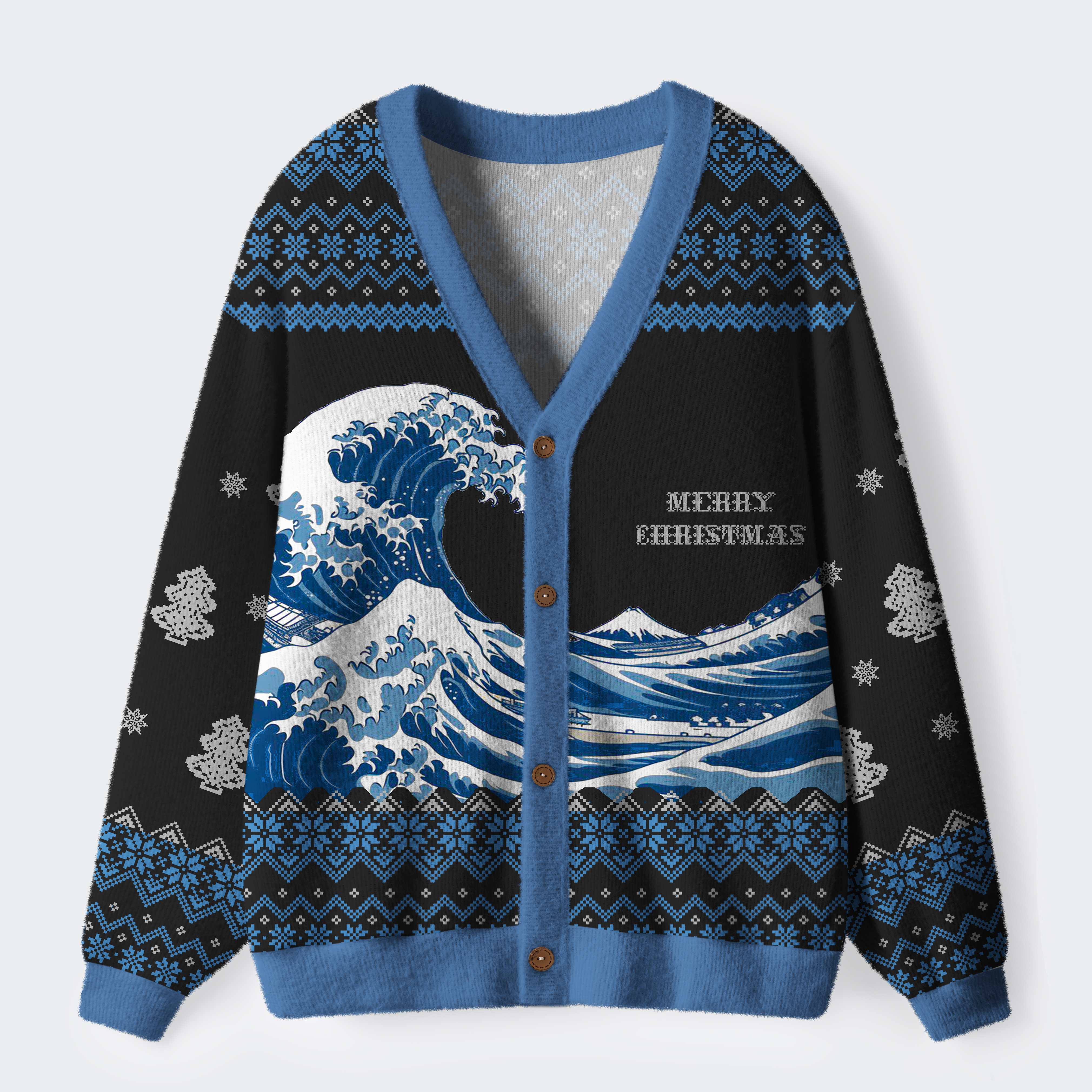 Tokyo-Tiger The Joyful Holiday Ukiyo-e Wave Ugly Cardigan Sweater