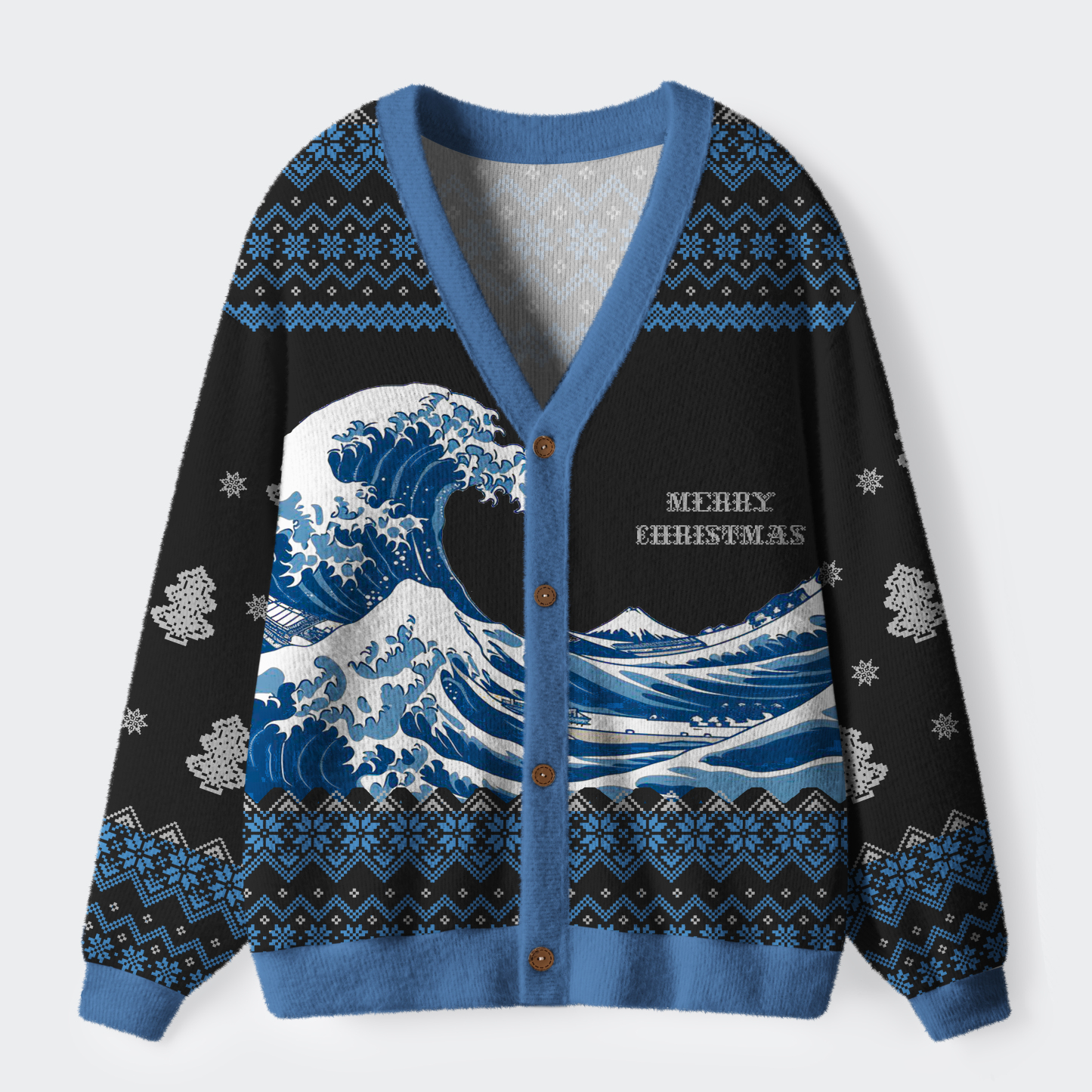 Tokyo-Tiger The Joyful Holiday Ukiyo-e Wave Ugly Cardigan Sweater