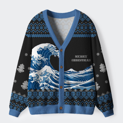 Tokyo-Tiger The Joyful Holiday Ukiyo-e Wave Ugly Cardigan Sweater