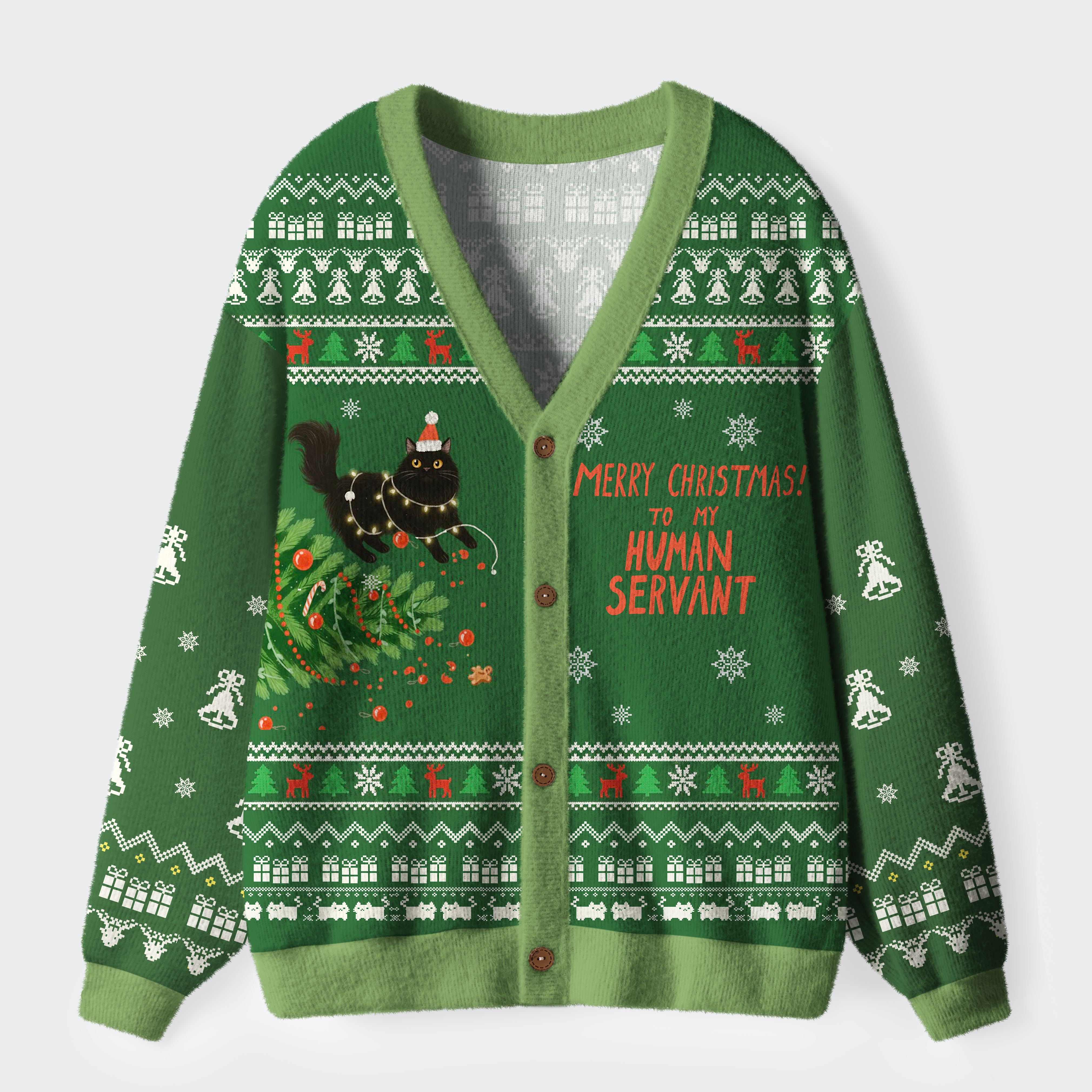Tokyo-Tiger Funny Cat：Merry Christmas To My Human Servant Ugly Cardigan Sweater