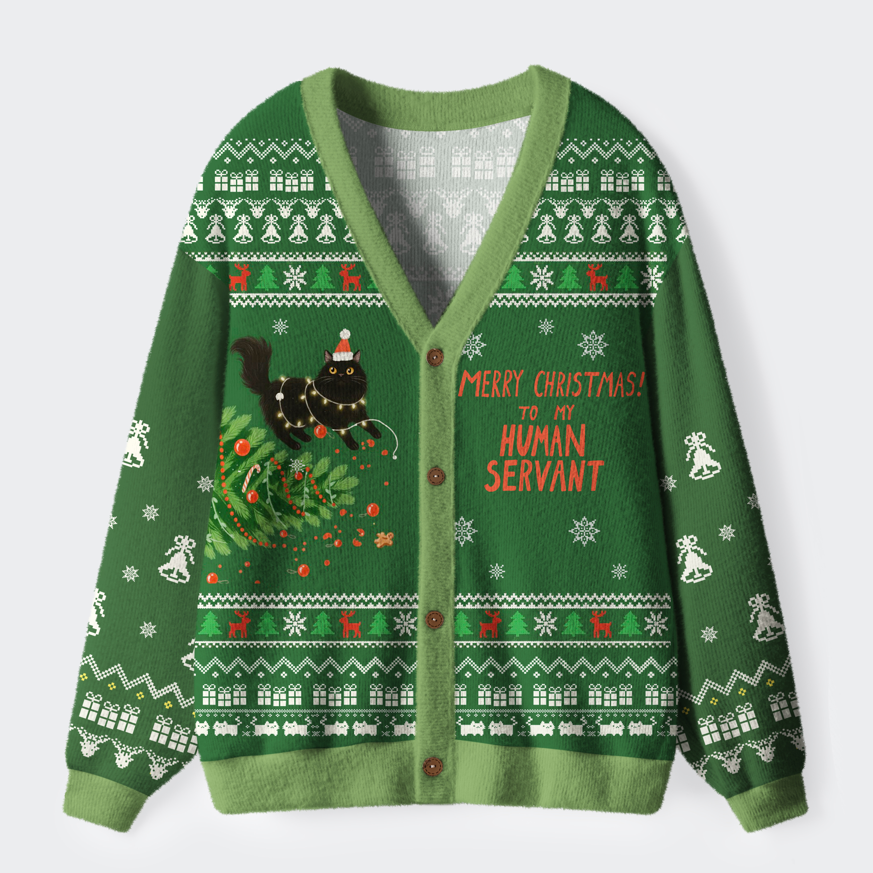 Tokyo-Tiger Funny Cat：Merry Christmas To My Human Servant Ugly Cardigan Sweater