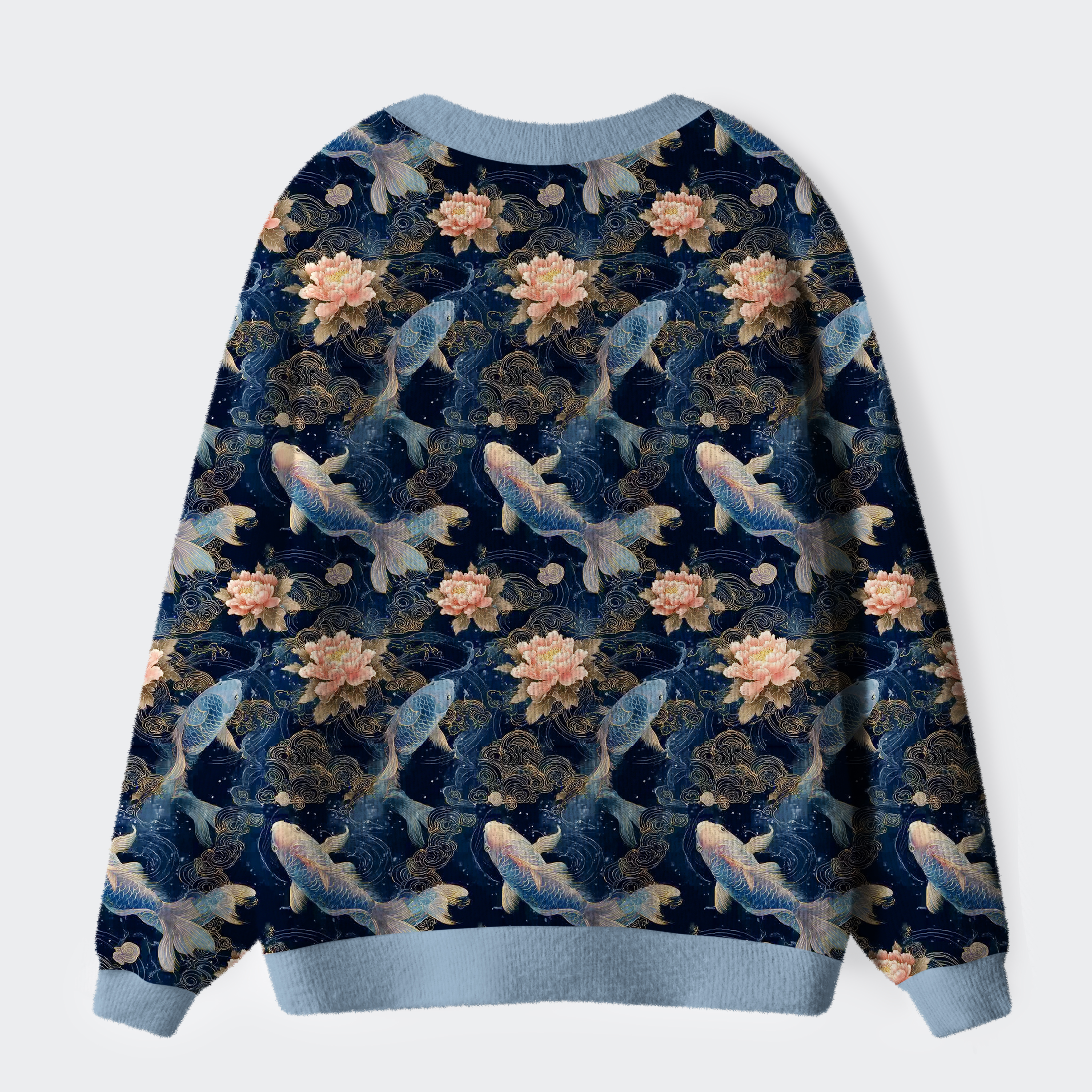 Tokyo-Tiger Serenity Of Koi And Lotus Ugly Cardigan Sweater