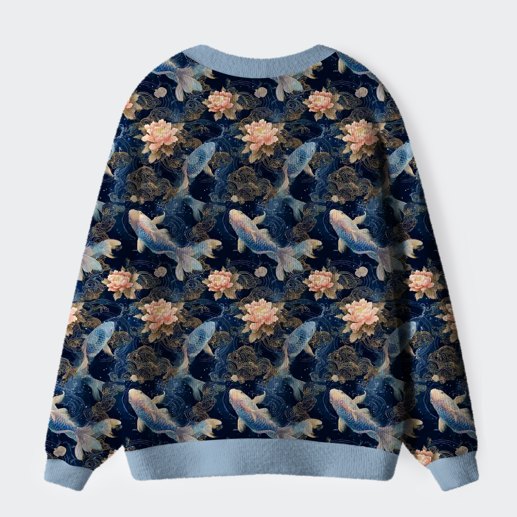 Tokyo-Tiger Serenity Of Koi And Lotus Ugly Cardigan Sweater