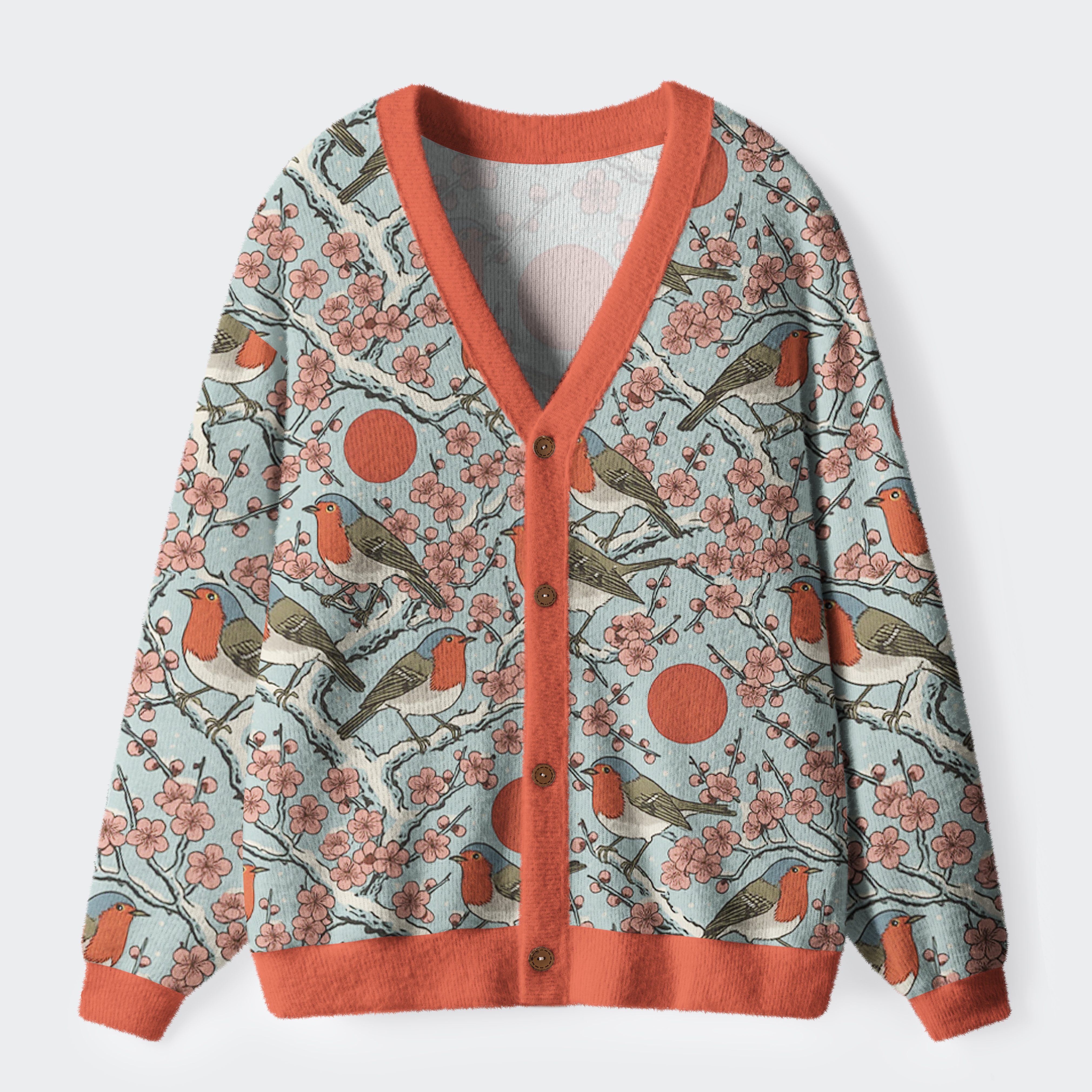 Tokyo-Tiger Winter Blossoms and Feathered Melodies Ugly Cardigan Sweater