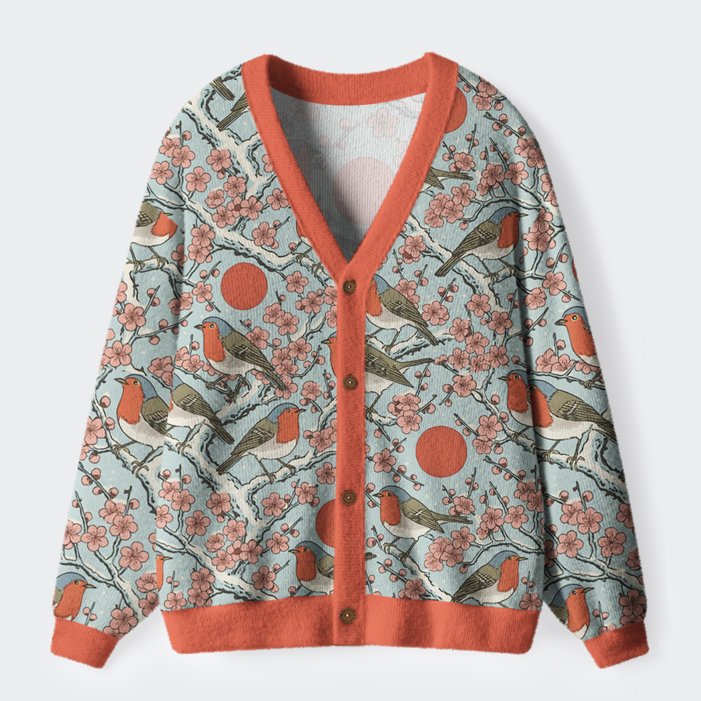 Tokyo-Tiger Winter Blossoms and Feathered Melodies Ugly Cardigan Sweater