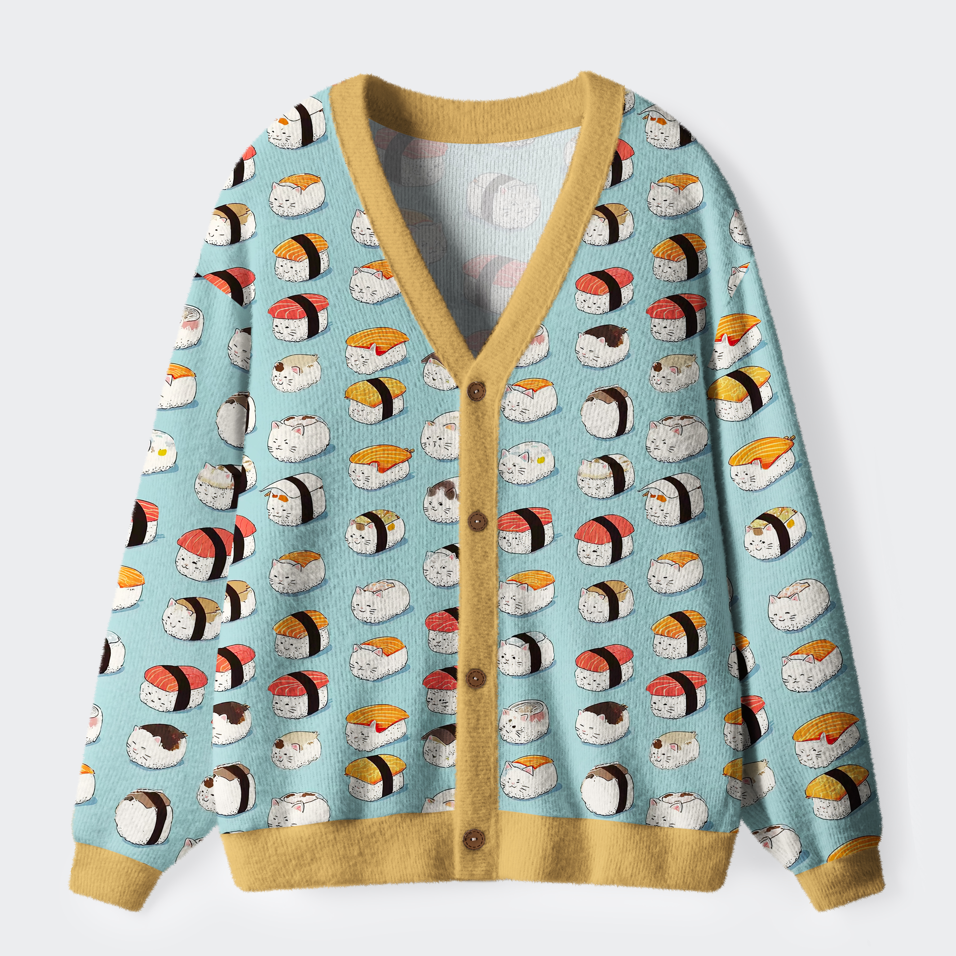 Tokyo-Tiger Funny Cat Sushi Ugly Cardigan Sweater