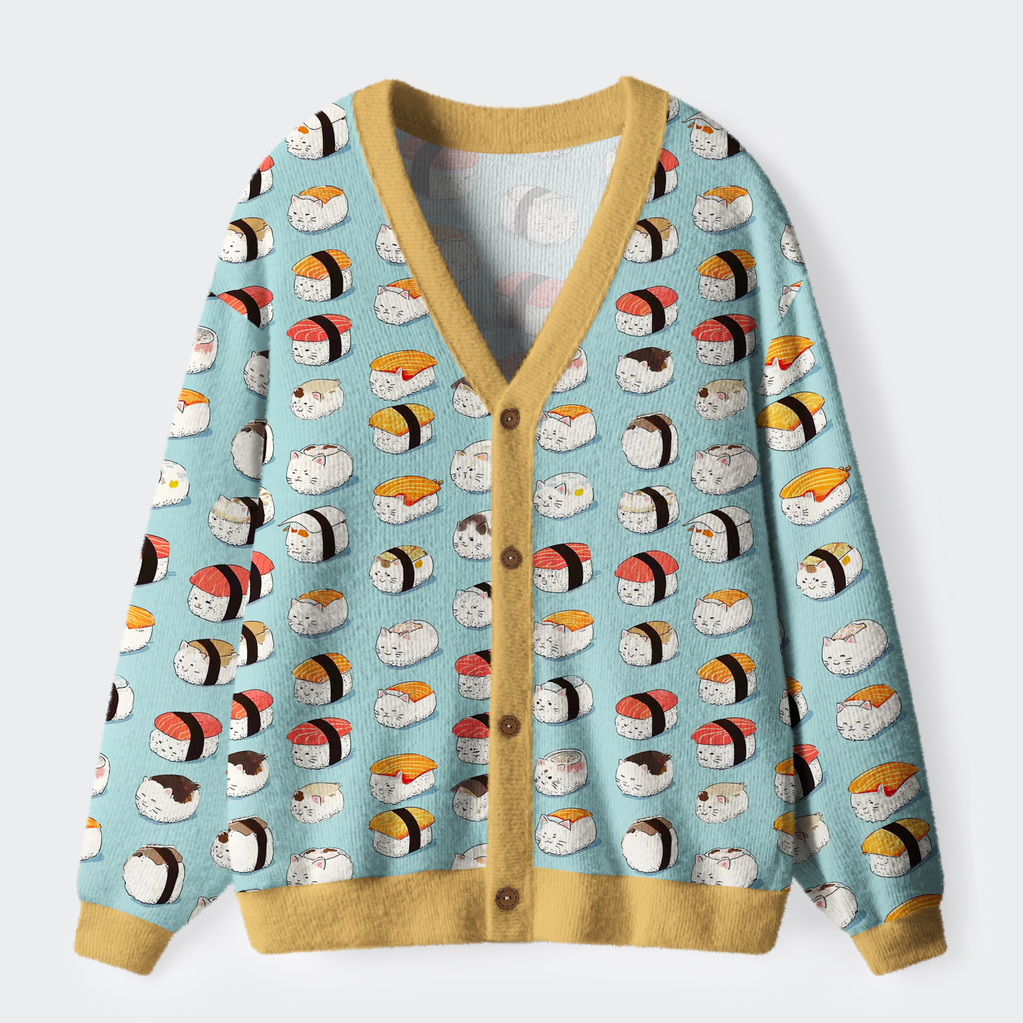 Tokyo-Tiger Funny Cat Sushi Ugly Cardigan Sweater