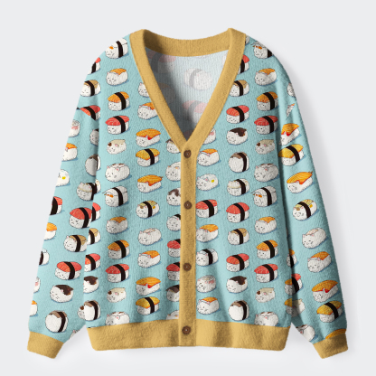 Tokyo-Tiger Funny Cat Sushi Ugly Cardigan Sweater