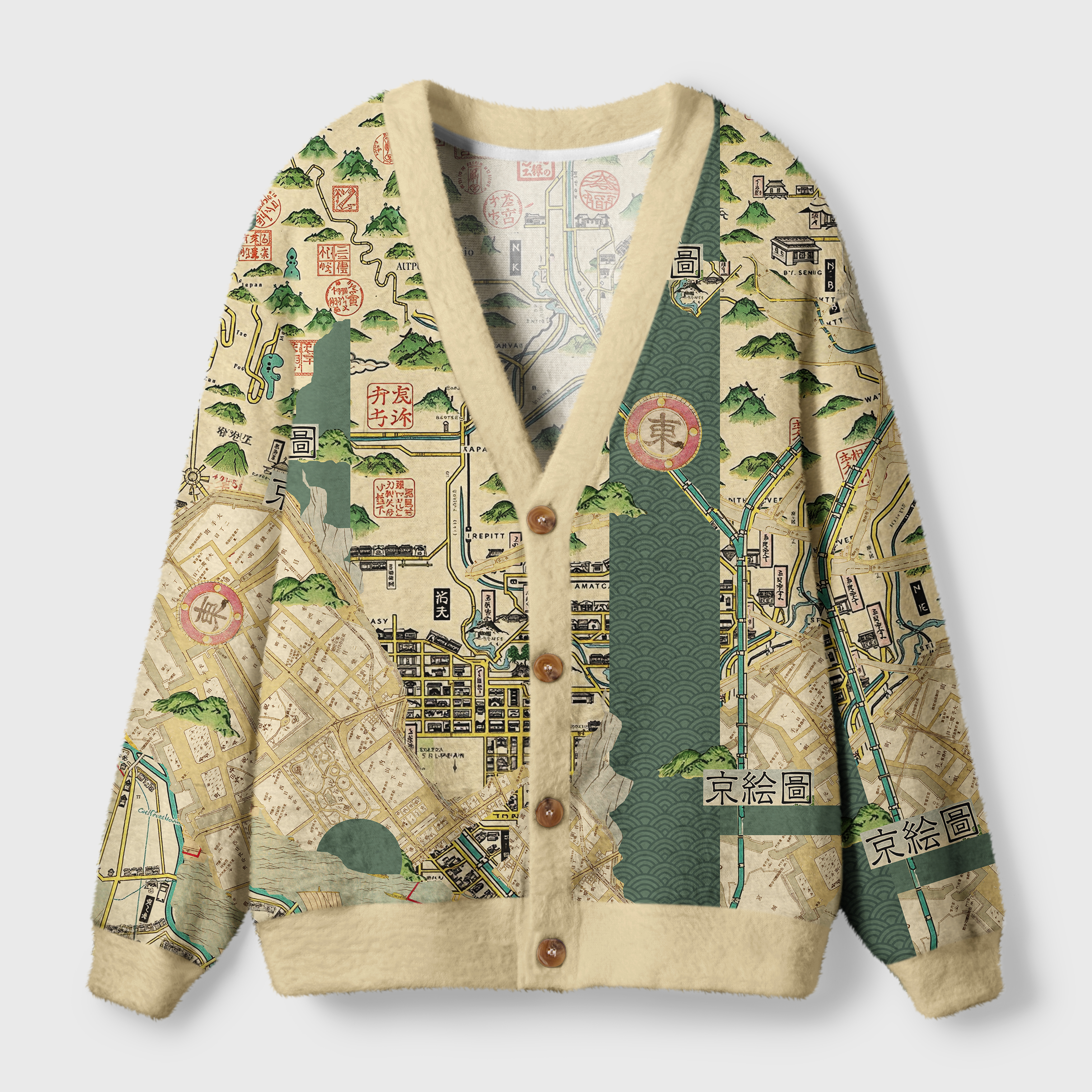 Tokyo-Tiger Exploring Kyoto Ugly Cardigan Sweater