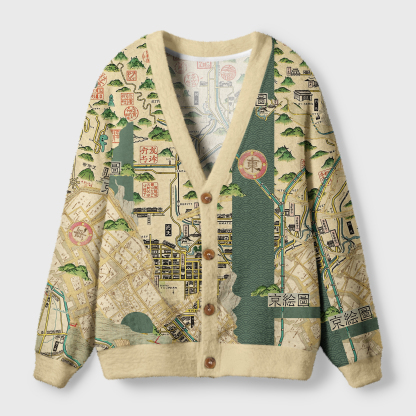 Tokyo-Tiger Exploring Kyoto Ugly Cardigan Sweater