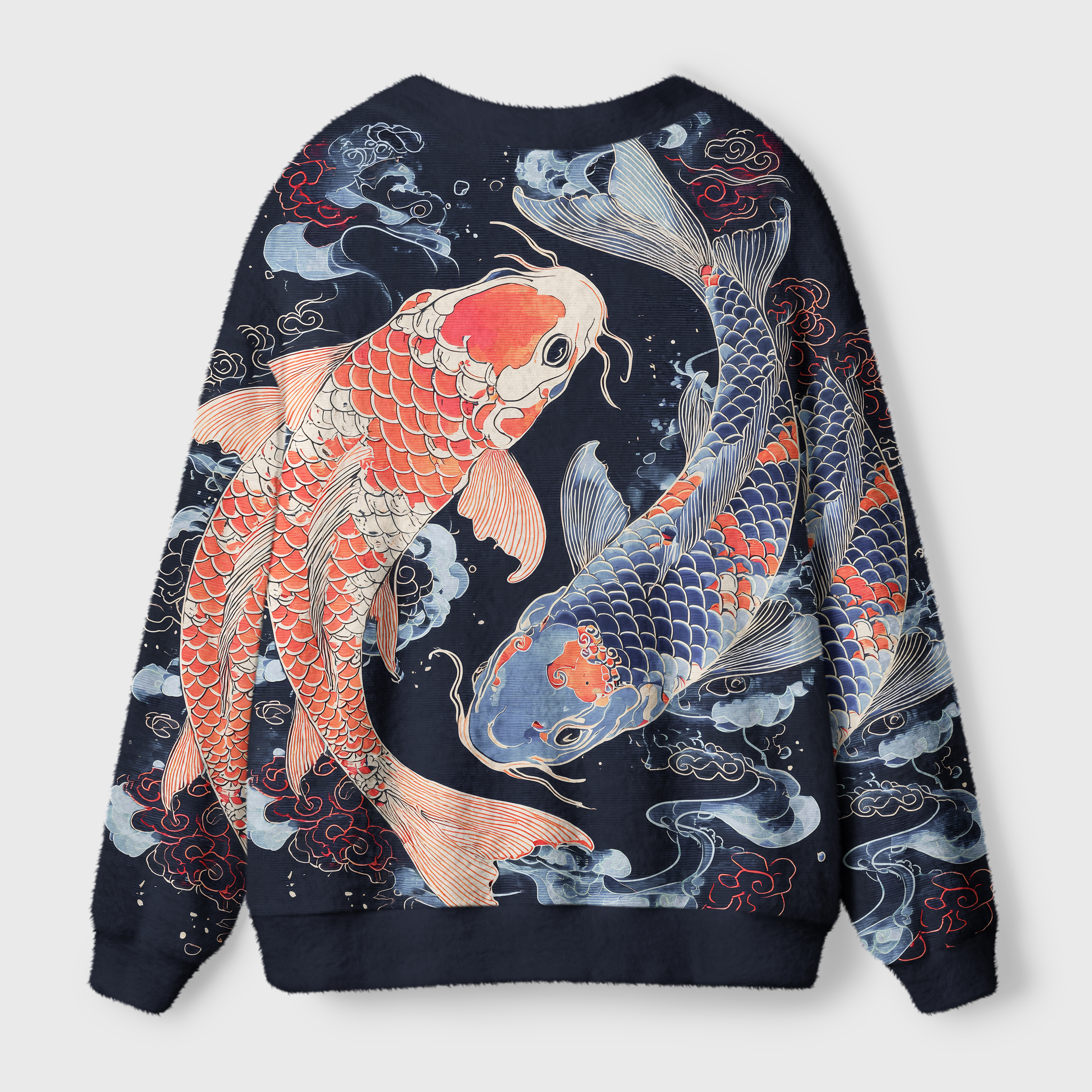 Tokyo-Tiger Two Koi Carps Ugly Cardigan Sweater