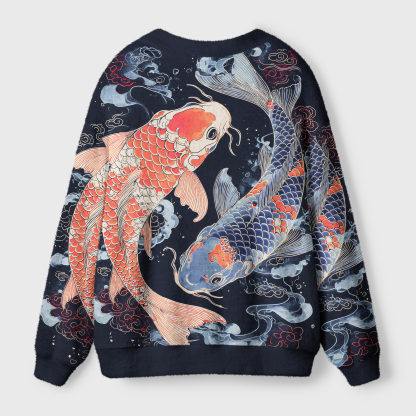 Tokyo-Tiger Two Koi Carps Ugly Cardigan Sweater