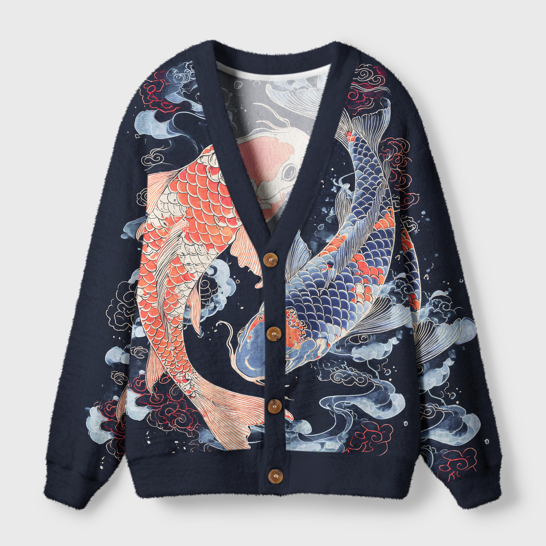 Tokyo-Tiger Two Koi Carps Ugly Cardigan Sweater Sale