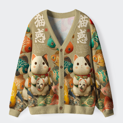 Tokyo-Tiger Lucky Cat's Dilemma Ugly Cardigan Sweater