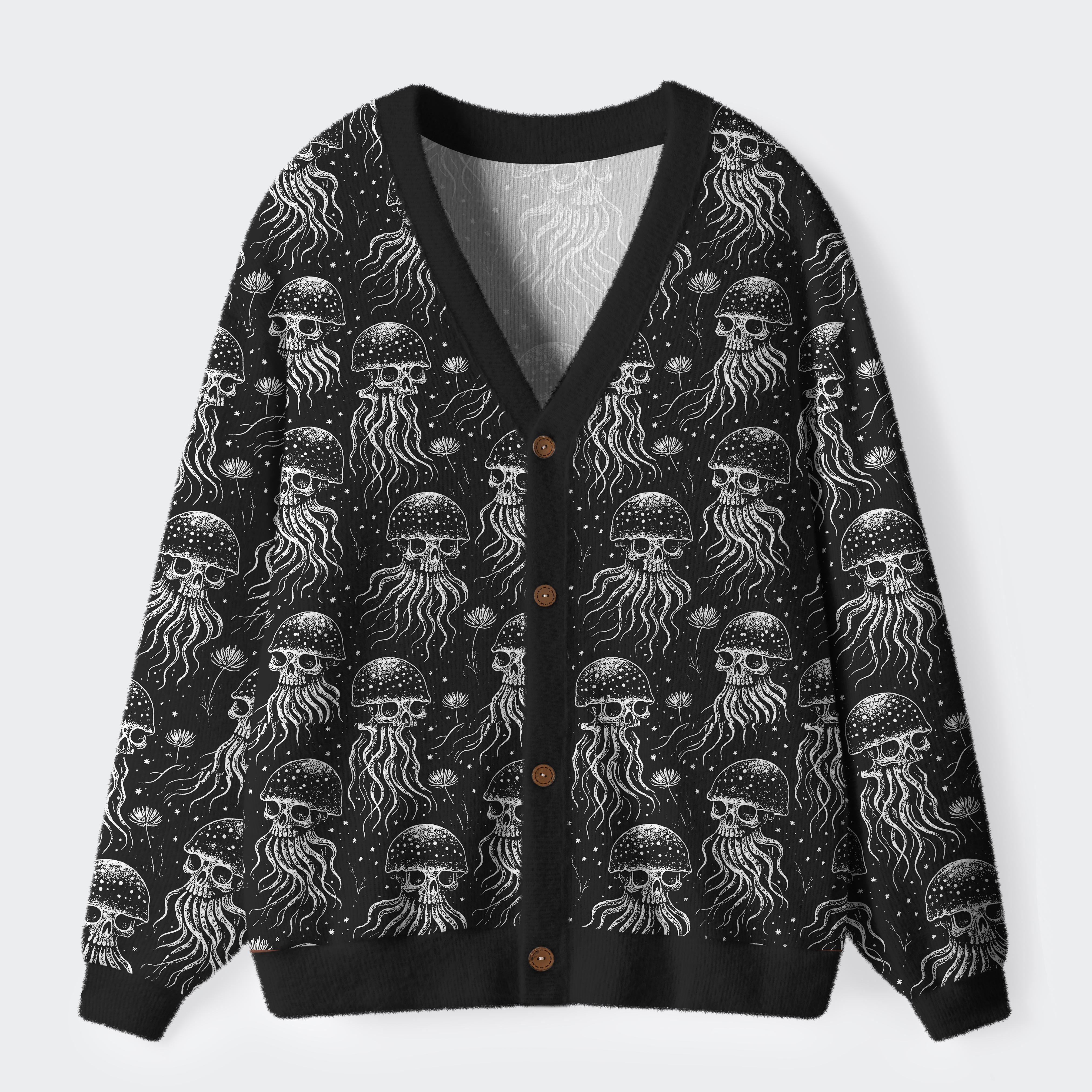Tokyo-Tiger Skeleton Octopus From The Depths Ugly Cardigan Sweater