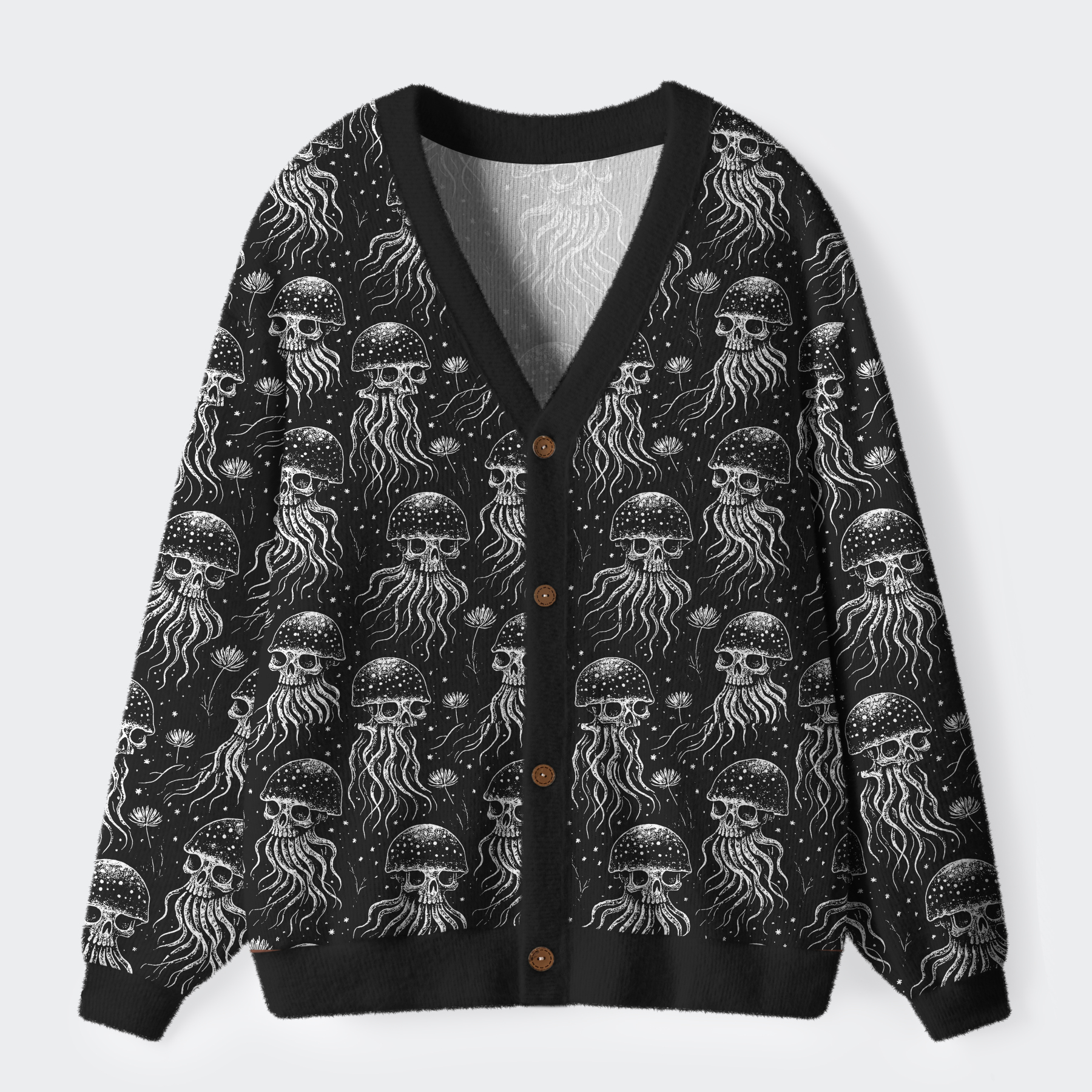 Tokyo-Tiger Skeleton Octopus From The Depths Ugly Cardigan Sweater