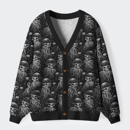 Tokyo-Tiger Skeleton Octopus From The Depths Ugly Cardigan Sweater