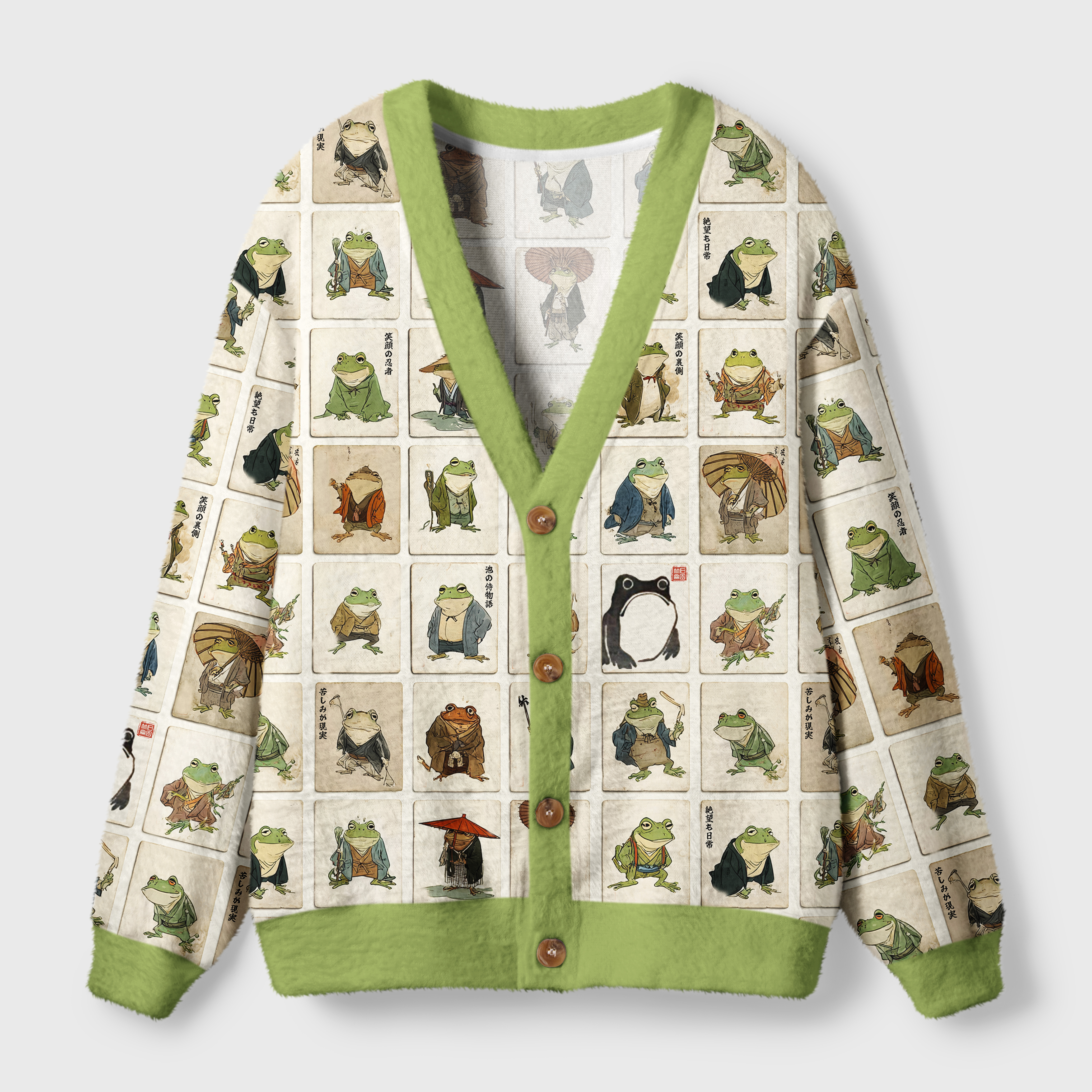 Tokyo-Tiger Frogs Of The Samurai Realm Ugly Cardigan Sweater
