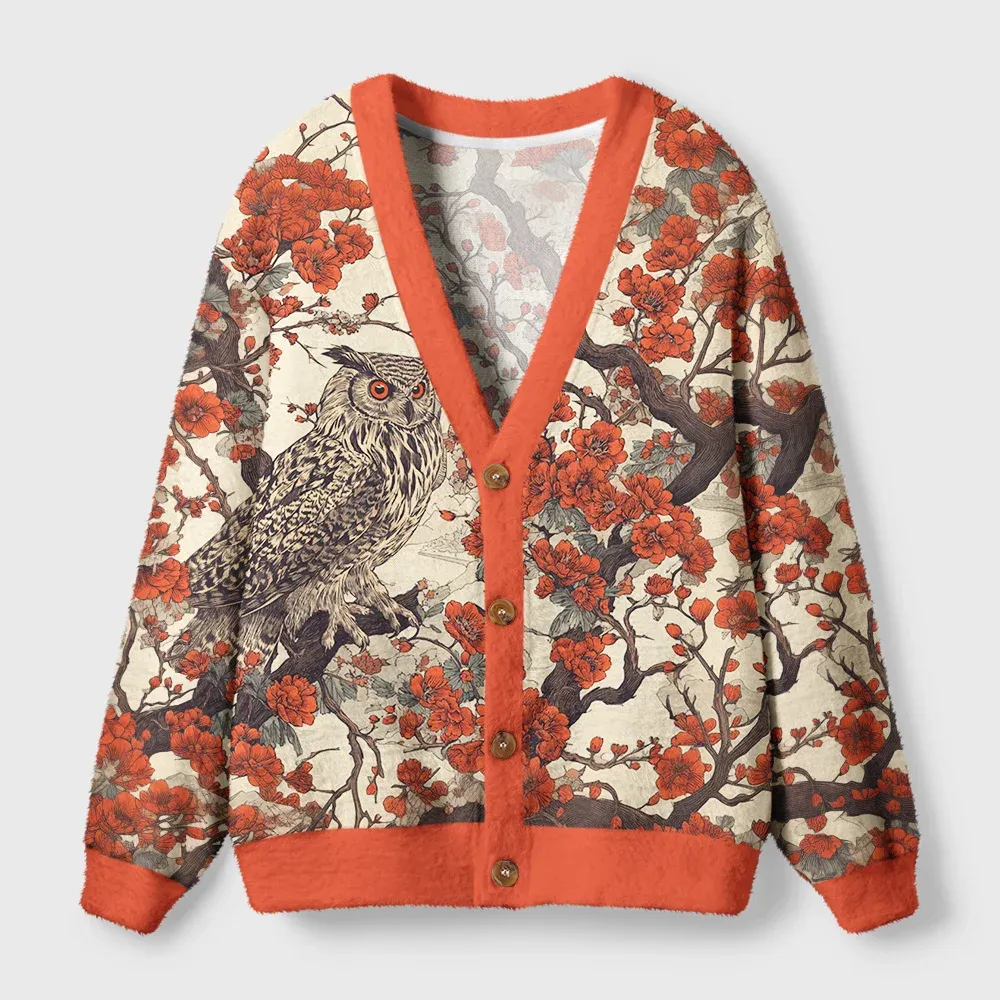 Tokyo-Tiger Owl And Plum Blossom Ugly Cardigan Sweater Sale