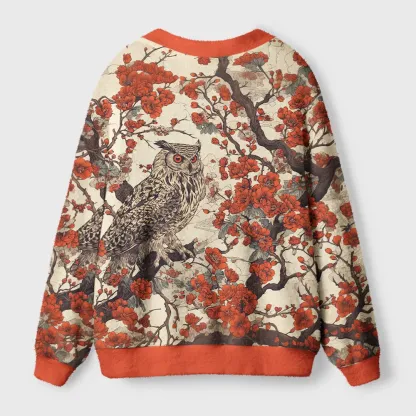 Tokyo-Tiger Owl And Plum Blossom Ugly Cardigan Sweater