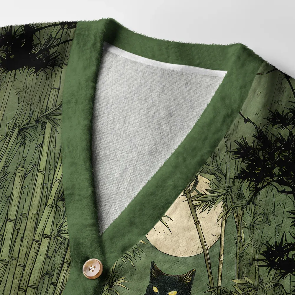 Tokyo-Tiger Cat Under The Moon Ugly Cardigan Sweater