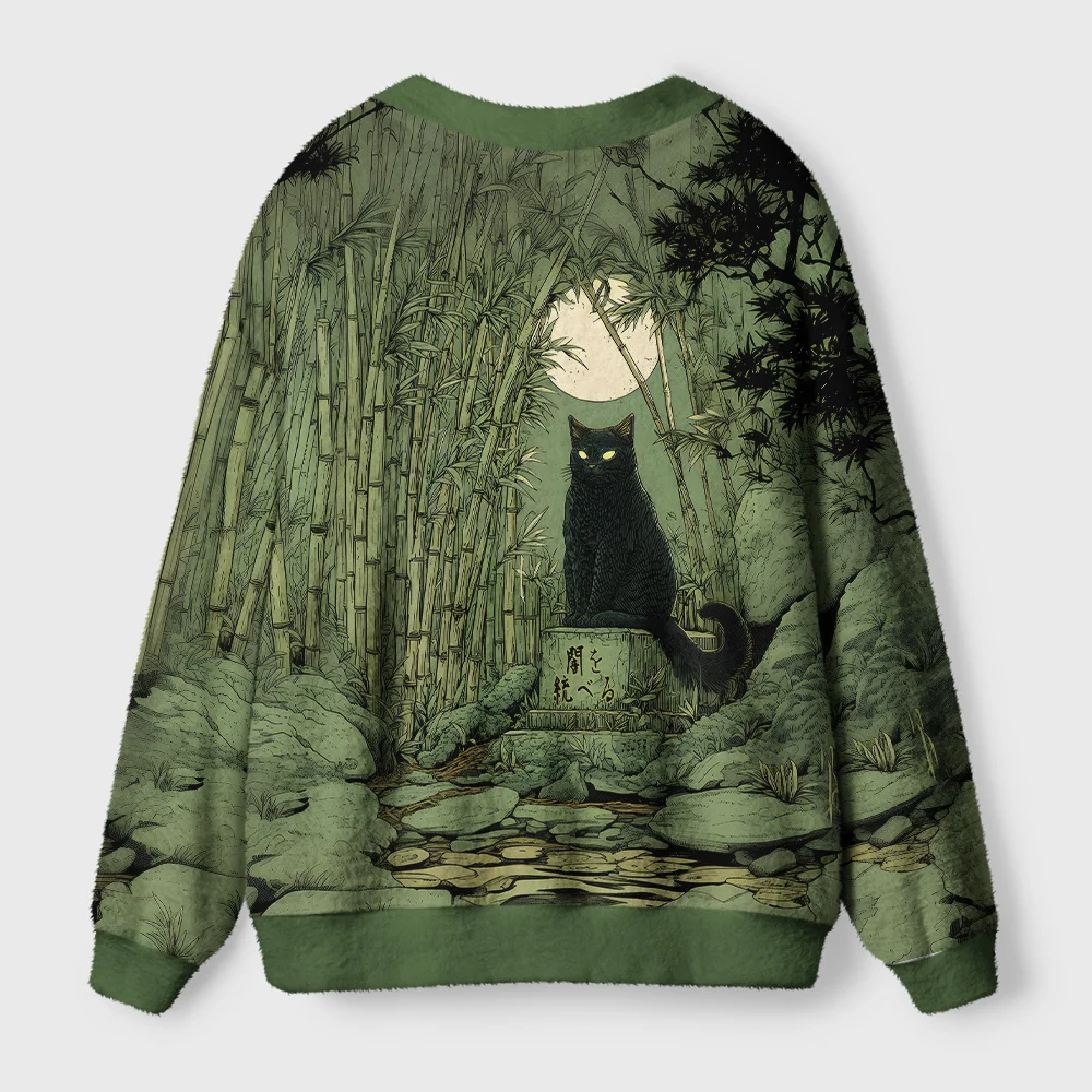 Tokyo-Tiger Cat Under The Moon Ugly Cardigan Sweater