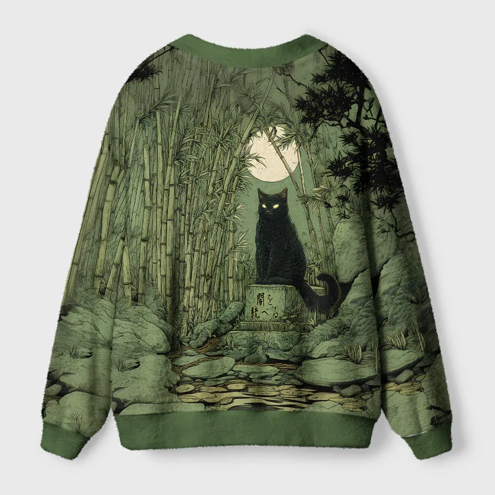 Tokyo-Tiger Cat Under The Moon Ugly Cardigan Sweater