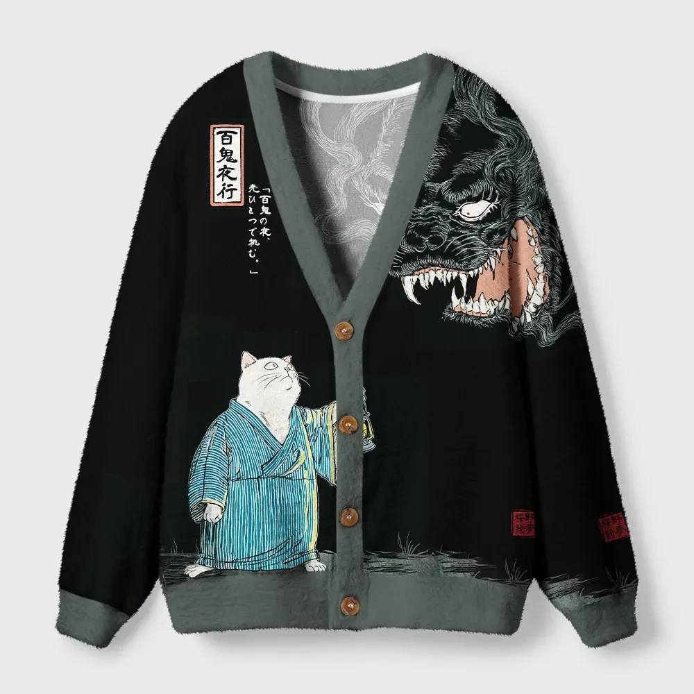 Tokyo-Tiger Night Stalker：Cat vs.Demon Ugly Cardigan Sweater Sale