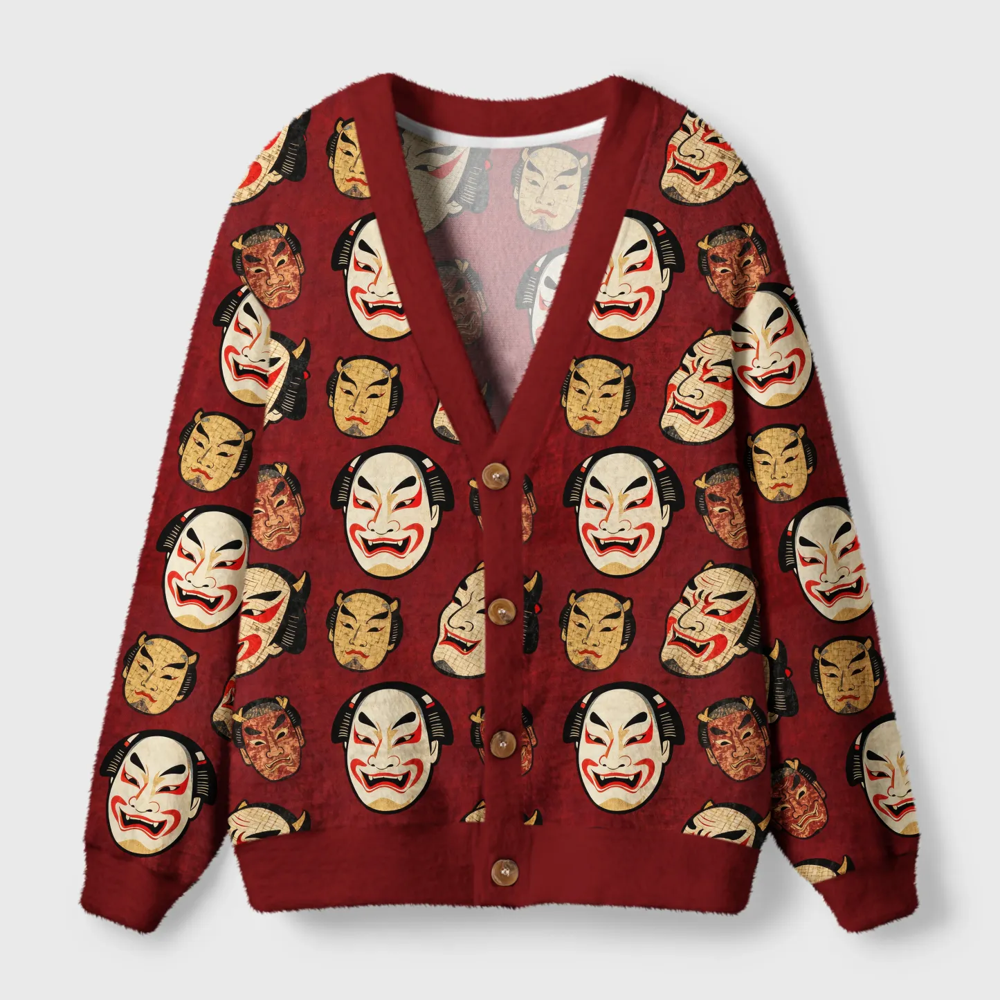 Tokyo-Tiger Japanese Mask Ugly Cardigan Sweater Sale
