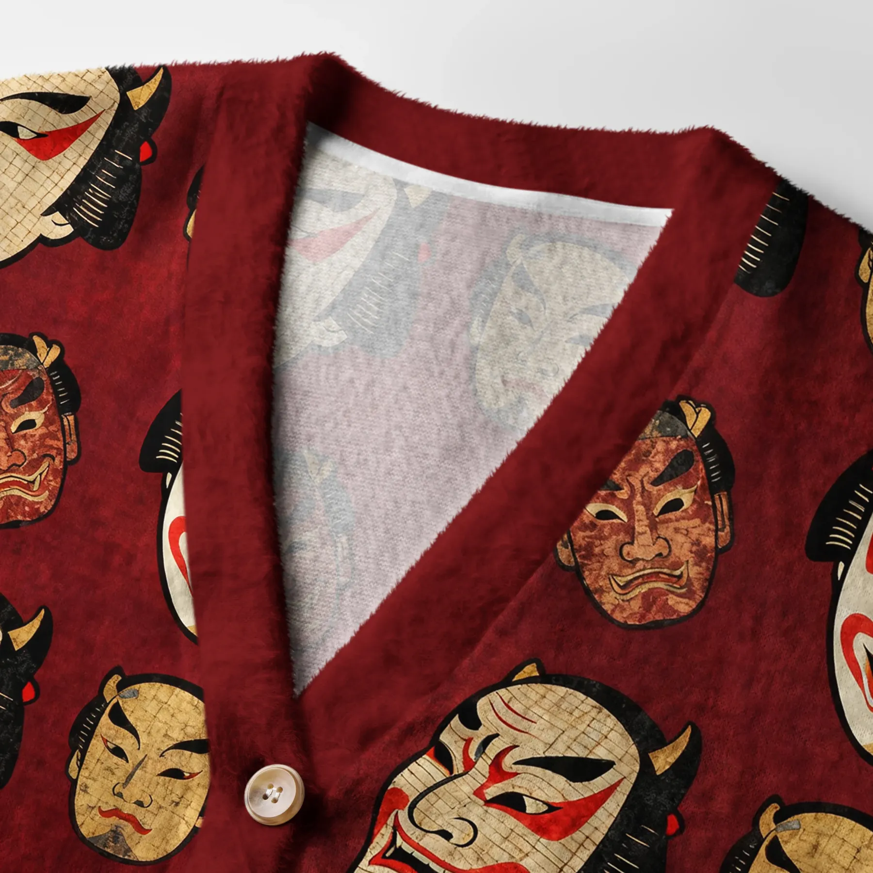 Tokyo-Tiger Japanese Mask Ugly Cardigan Sweater