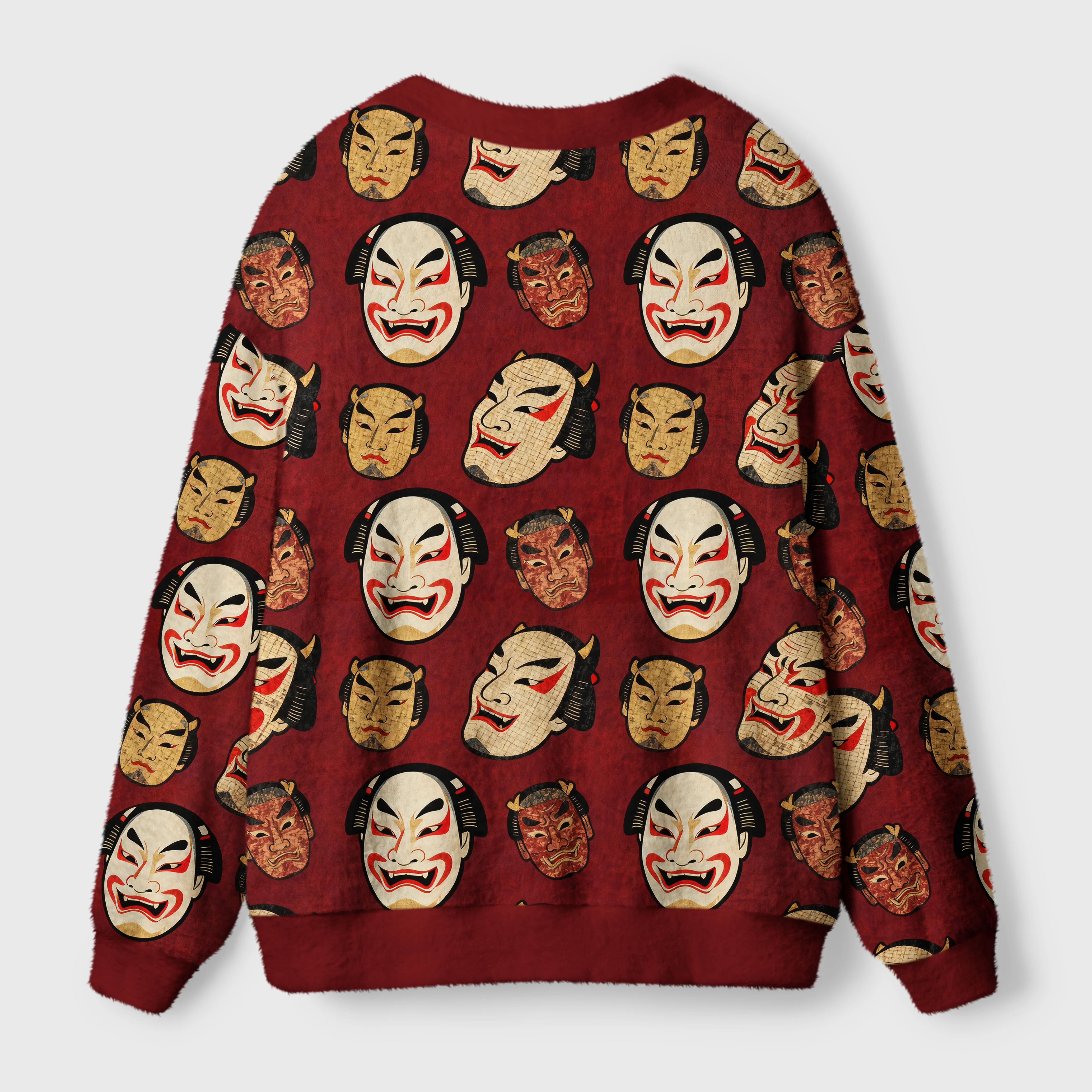 Tokyo-Tiger Japanese Mask Ugly Cardigan Sweater