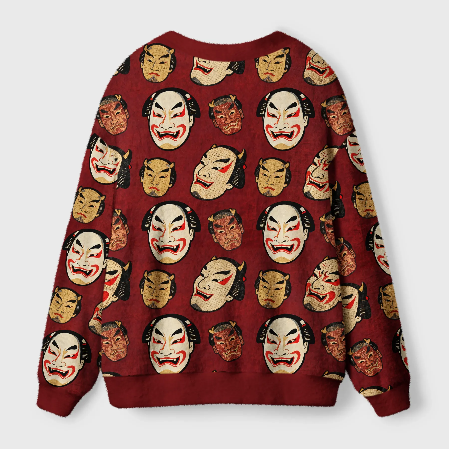 Tokyo-Tiger Japanese Mask Ugly Cardigan Sweater