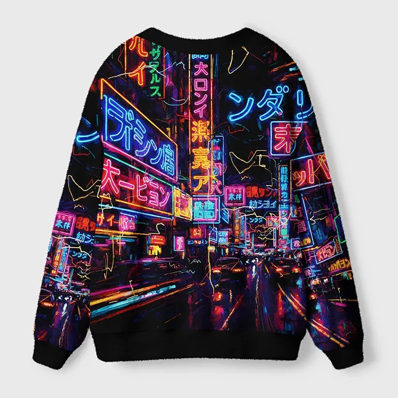 Tokyo-Tiger Tokyo Street Scene Ugly Cardigan Sweater