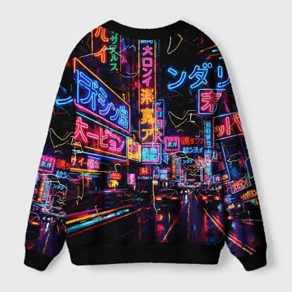 Tokyo-Tiger Tokyo Street Scene Ugly Cardigan Sweater