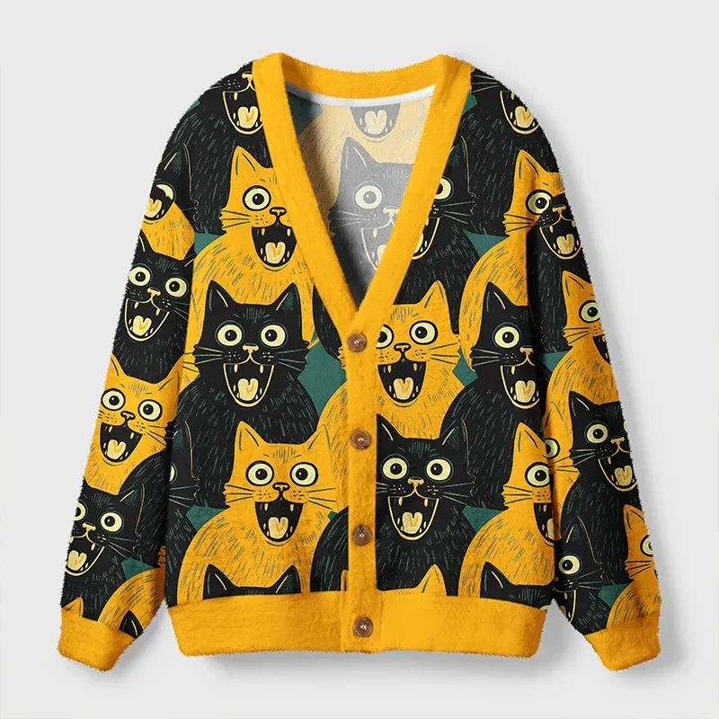 Tokyo-Tiger Yellow Cat And Black Cat Ugly Cardigan Sweater