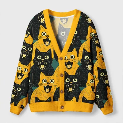 Tokyo-Tiger Yellow Cat And Black Cat Ugly Cardigan Sweater