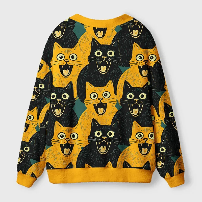 Tokyo-Tiger Yellow Cat And Black Cat Ugly Cardigan Sweater