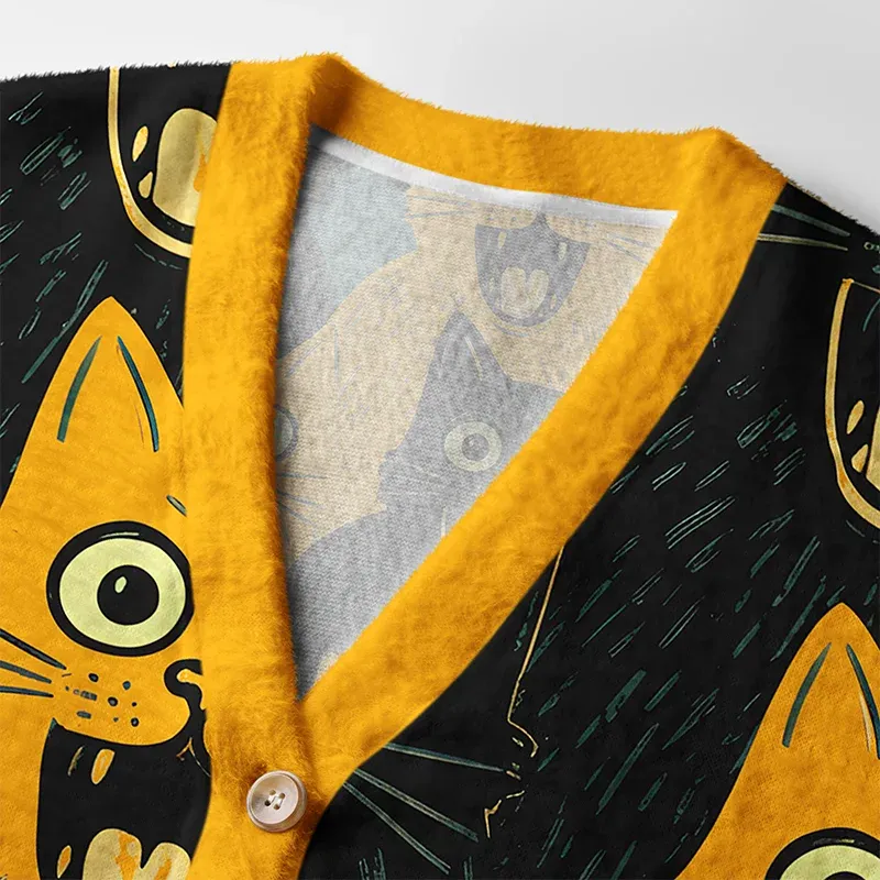 Tokyo-Tiger Yellow Cat And Black Cat Ugly Cardigan Sweater