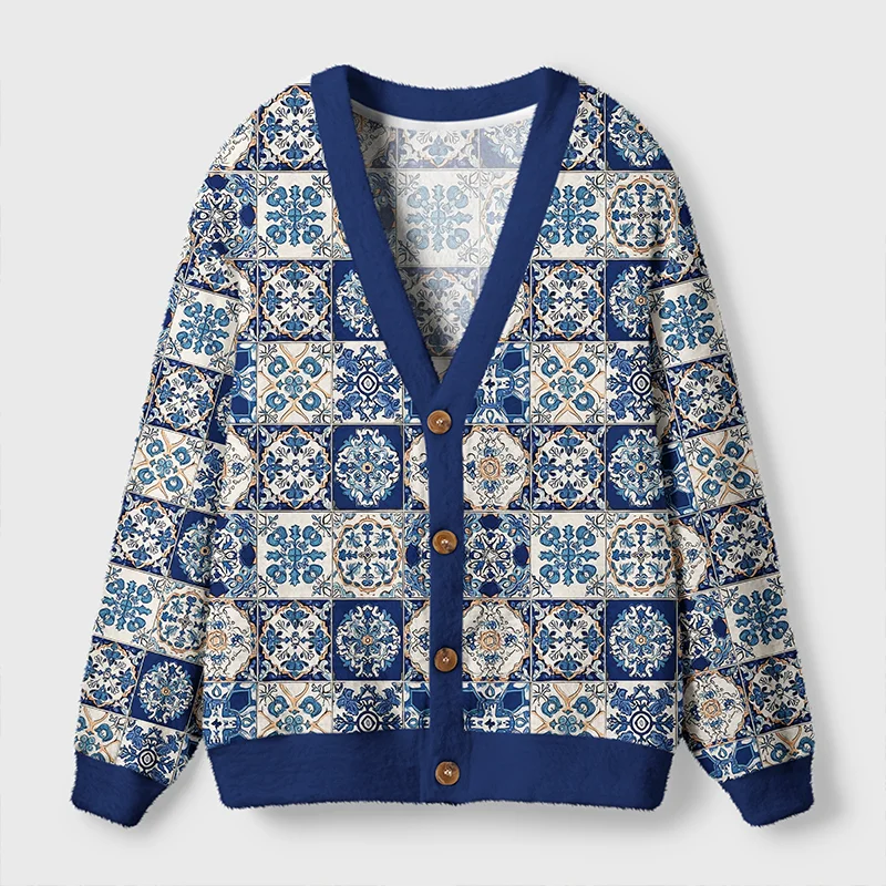 Tokyo-Tiger Mediterranean Mosaic Ugly Cardigan Sweater