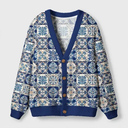 Tokyo-Tiger Mediterranean Mosaic Ugly Cardigan Sweater