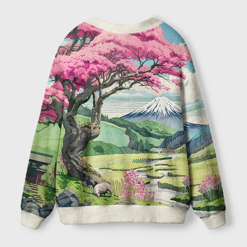 Tokyo-Tiger Mount Fuji In Spring Ugly Cardigan Sweater