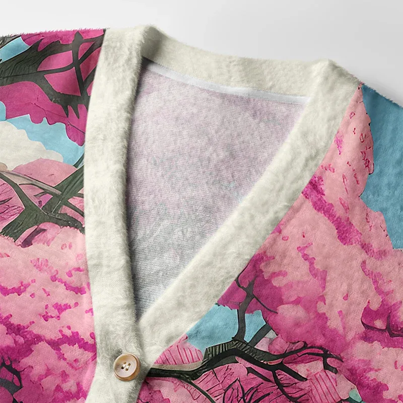 Tokyo-Tiger Mount Fuji In Spring Ugly Cardigan Sweater