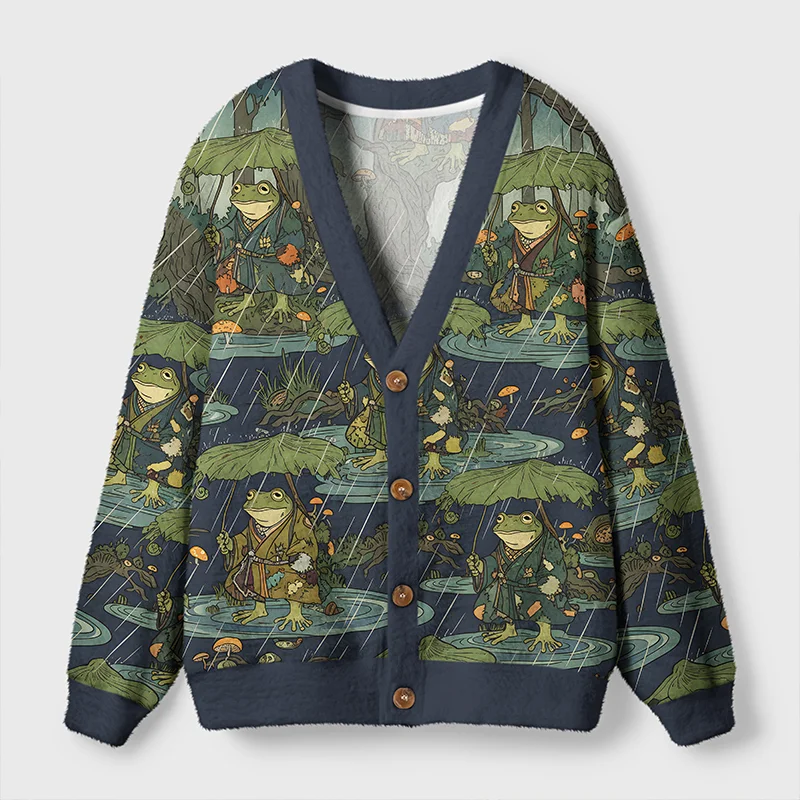 Tokyo-Tiger Frog in The Rain Ugly Cardigan Sweater