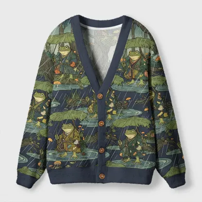 Tokyo-Tiger Frog in The Rain Ugly Cardigan Sweater