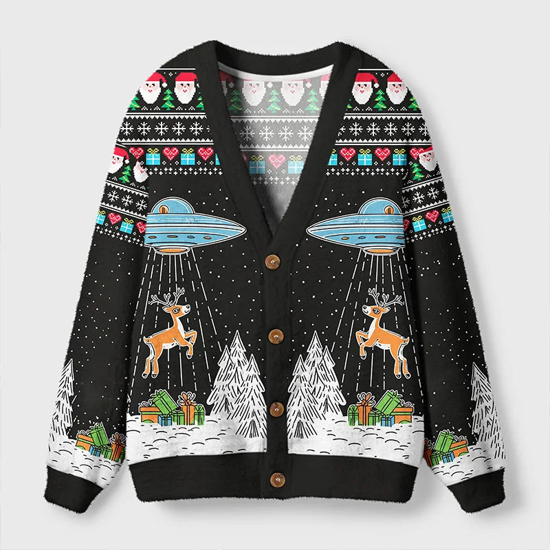 Tokyo-Tiger Alien Christmas Abduction Ugly Cardigan Sweater